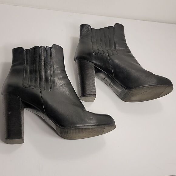 & other stories  Black Leather 4 Inch Block Heeled Ankle boots ladies si… - Picture 6 of 10